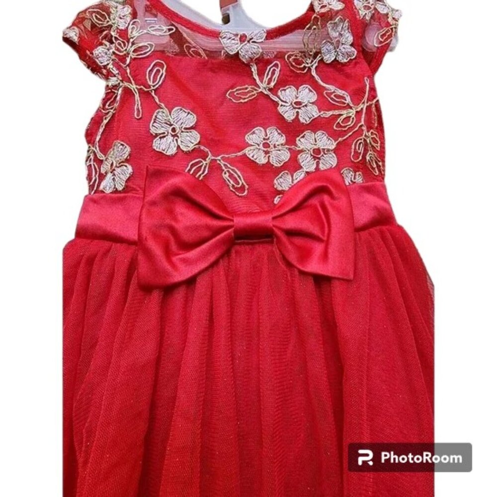 Rare Too Red Party Frilly Girls Dress Size 3T Embroidered Lined Petticoat